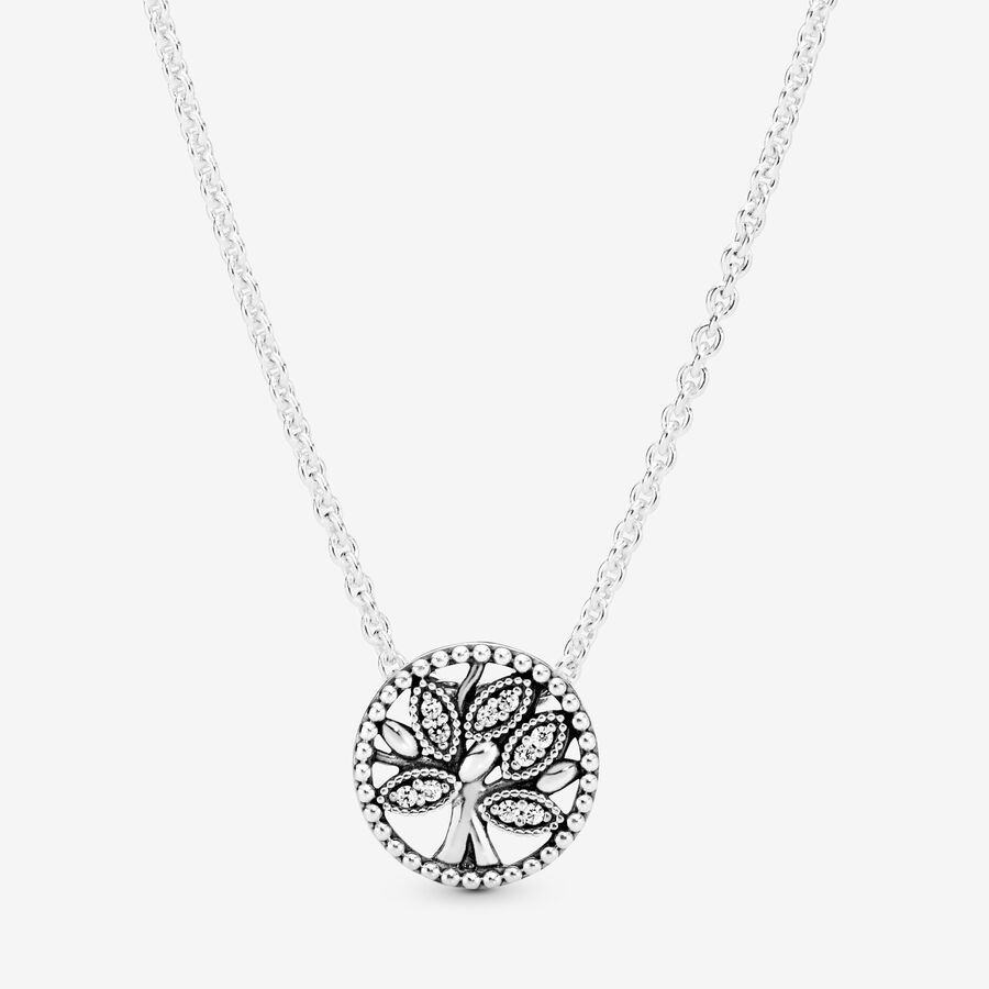 PANDORA Family tree silver collier with clear cubic zirconia