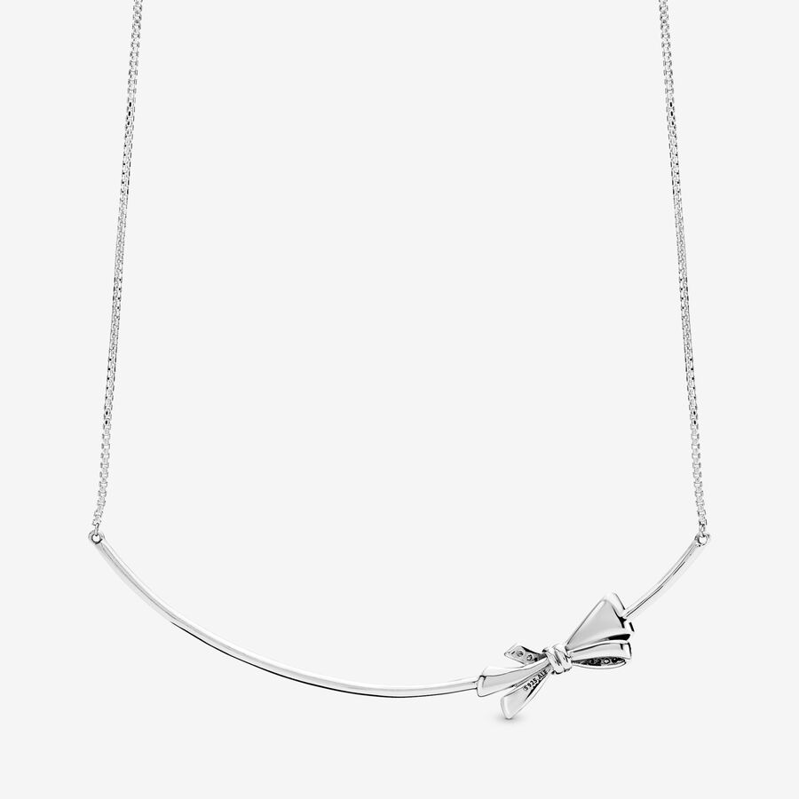 PANDORA Bow silver collier with clear cubic zirconia and sliding clasp