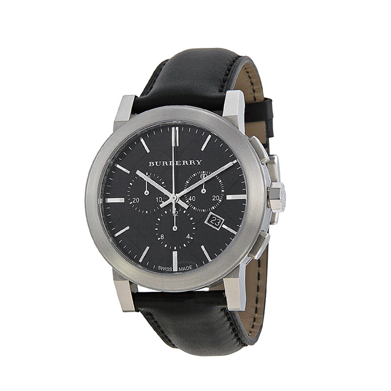 BURBERRY Chronograph Black Dial Black Leather 42mm